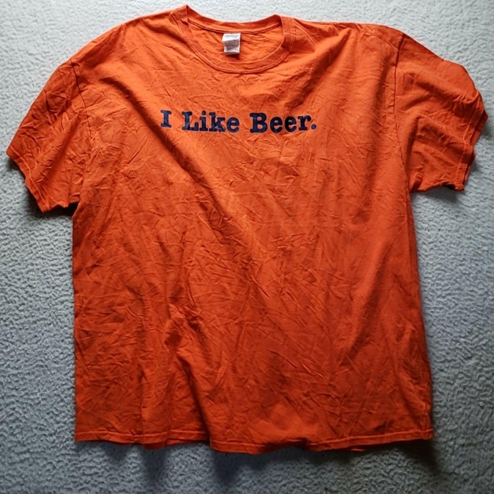 Gildan Shirt Mens 3XL Orange I Like Beer Graphic Funny Tee Ultra Cotton Jersey
